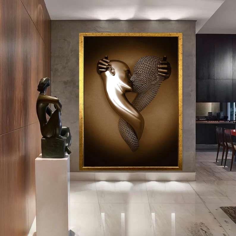 kissing framed Canvas