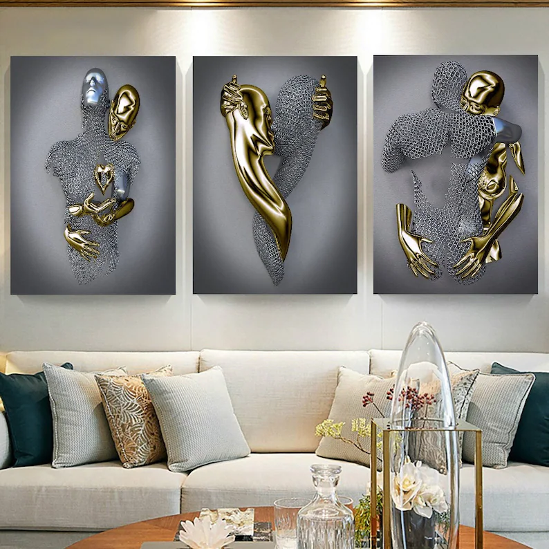 Set of 3 Love Heart Gold Print