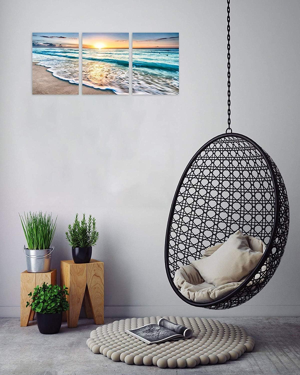 3 Panel Blue Beach Canvas Wall Art - Image 5
