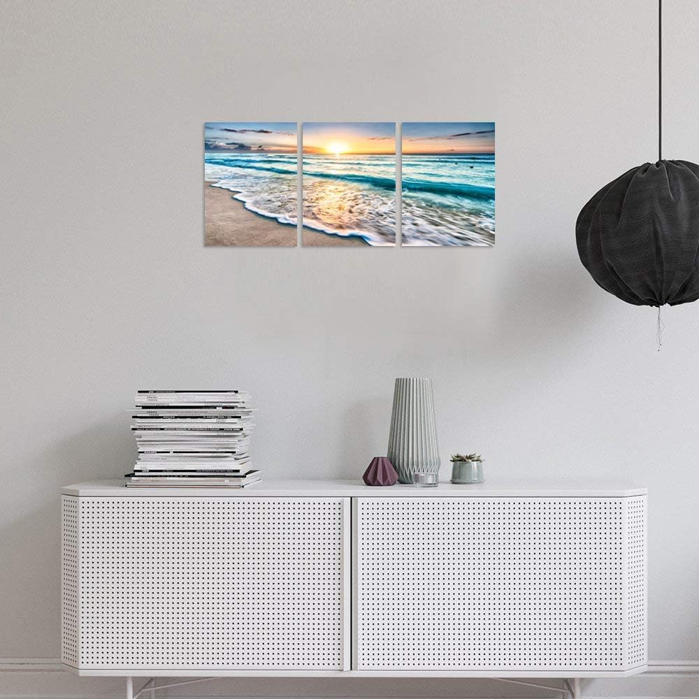 3 Panel Blue Beach Canvas Wall Art - Image 3