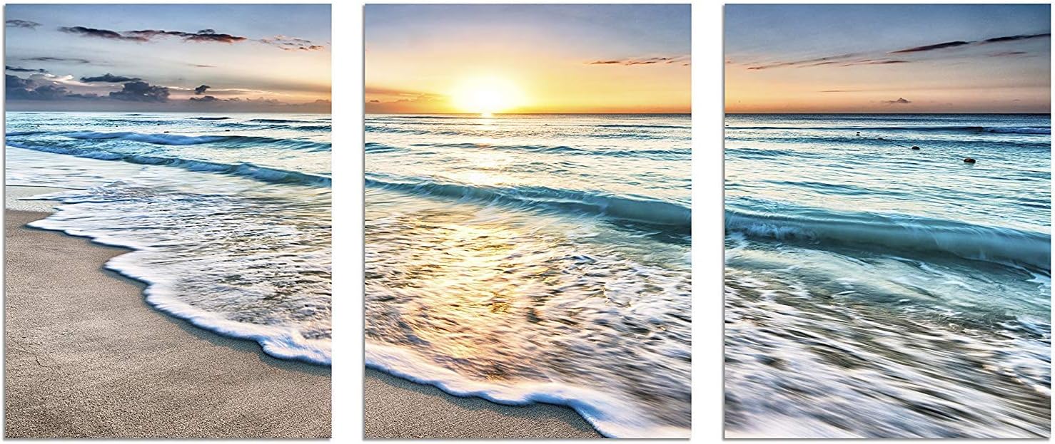 3 Panel Blue Beach Canvas Wall Art - Image 2
