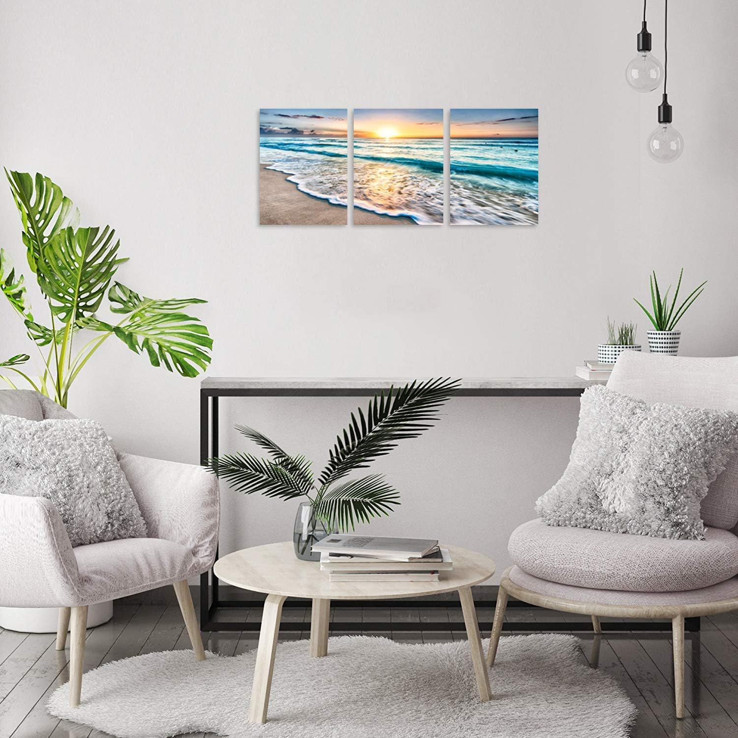 3 Panel Blue Beach Canvas Wall Art - Image 4