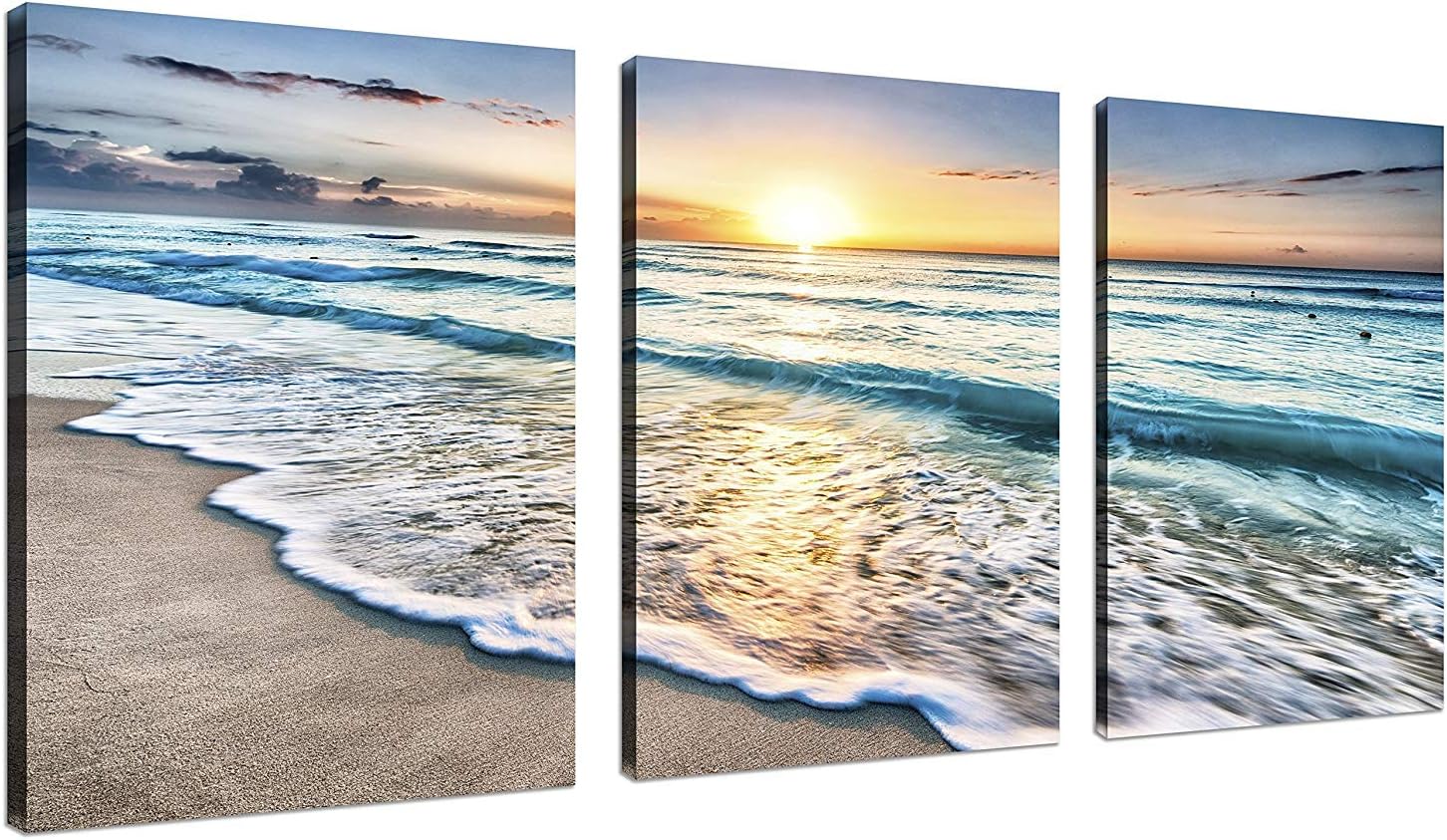 3 Panel Blue Beach Canvas Wall Art